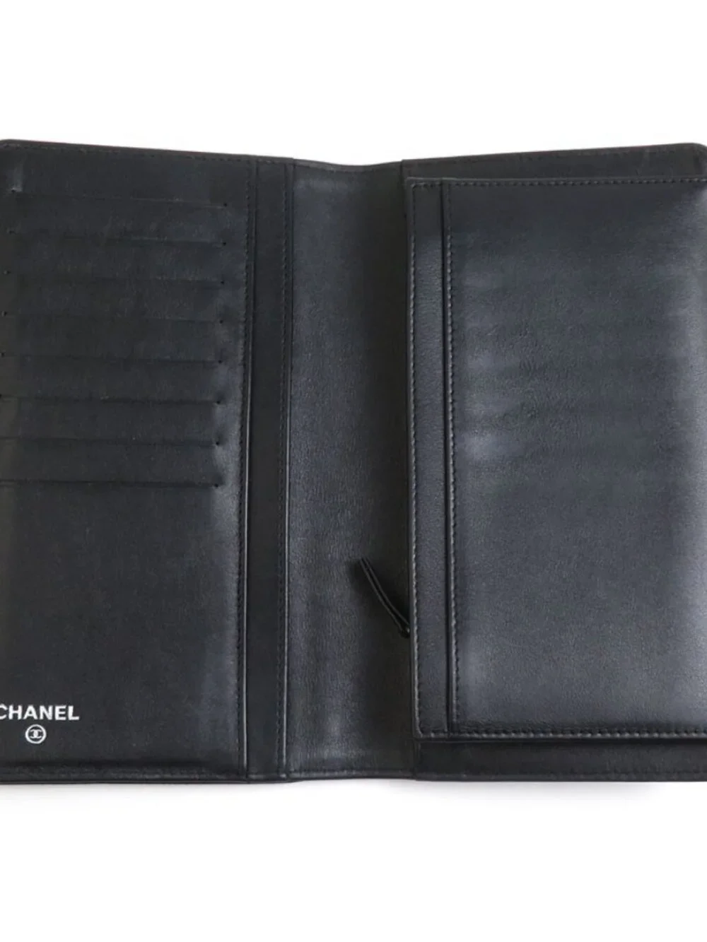 CHANEL CC Logo Bifold Long Wallet Black Leather -